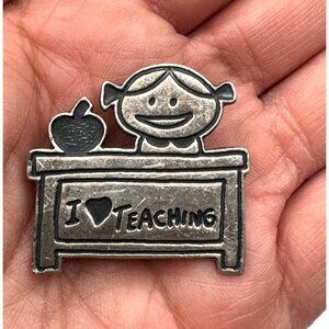 925 Sterling Silver Vintage "I Love Teaching" Pin Brooch Made In Mexico